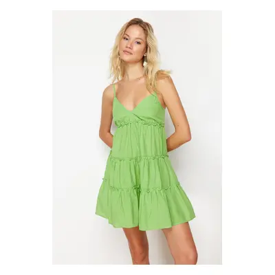 Trendyol Neon Green Mini Woven Ruffled 100% Cotton Beach Dress