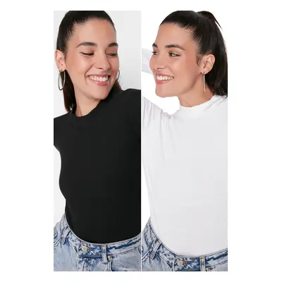 Trendyol Black & White 2-Pack Slim Snap Snap High Neck Ribbed Flexible Knitted Body