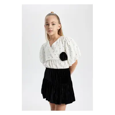 DEFACTO Girl Short Sleeve Patterned Blouse