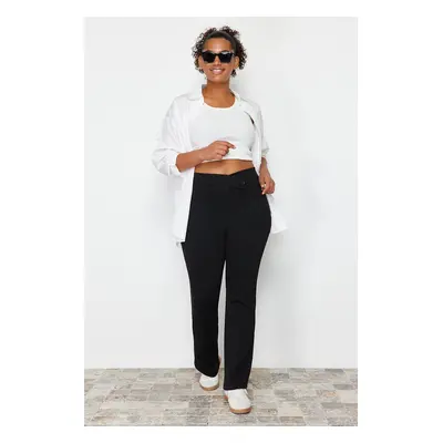 Trendyol Curve Black Asymmetric Waist Detailed 100% Cotton Knitted Trousers