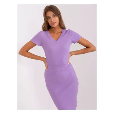 Basic light purple ribbed cotton blouse