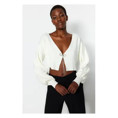 Trendyol Ecru Super Crop alap kötöttáru Cardigan