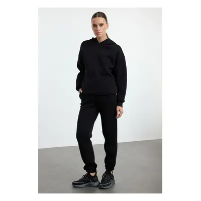 Trendyol Black Thick Fleece Hooded Oversize/Comfortable Cut Knitted Tracksuit Set