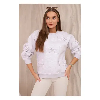 Insulated cotton sweatshirt with decorative bows, beige melange