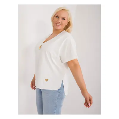 Ecru casual plus-size blouse with slits