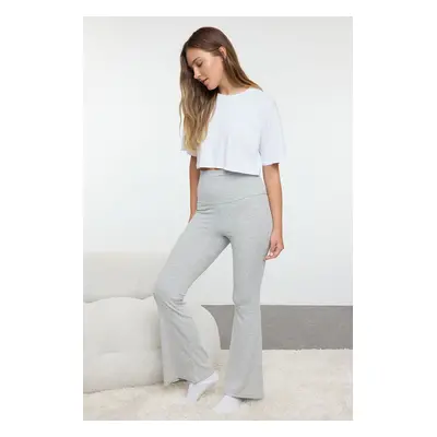 Trendyol Grey Melange Ribbed Knitted Pajama Bottoms