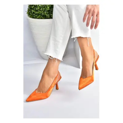 Fox Shoes Women's Orange Satin Fabric Heeled Shoes