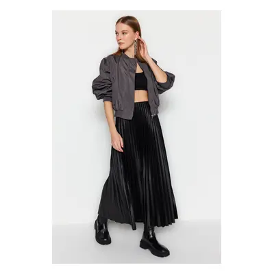 Trendyol Black Pleated Maxi Stretchy Knitted Skirt