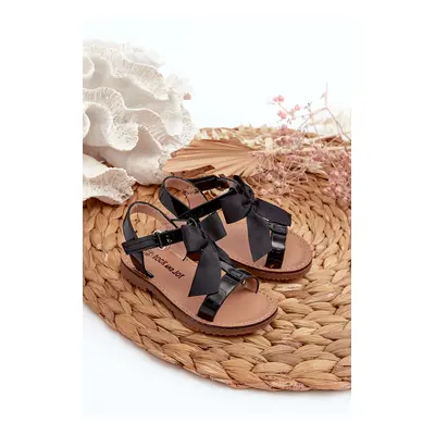 Patent leather children's sandals with Velcro bow, Black Joratia