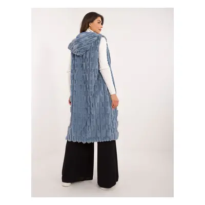 Blue long fur vest with zipper