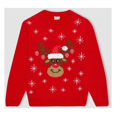 DEFACTO Boy's Christmas Themed Mini Me Crew Neck Sweater