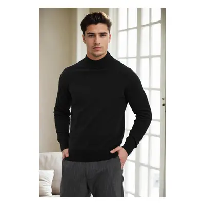 64721 Dewberry Half Turtleneck Woolen Mens Knit Sweater-BLACK