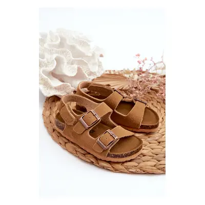 Children's sandals on a cork platform, Velcro fastening, Camel Rorria