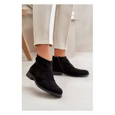 Women's ankle boots on a flat heel openwork black S.Barski