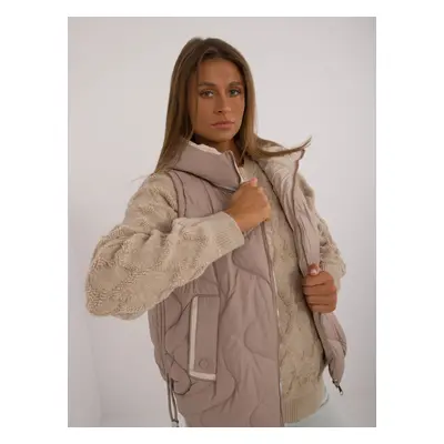 Beige down vest with pockets