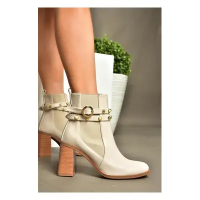 Fox Shoes R518101109 Women's Beige Thick Heeled Boots