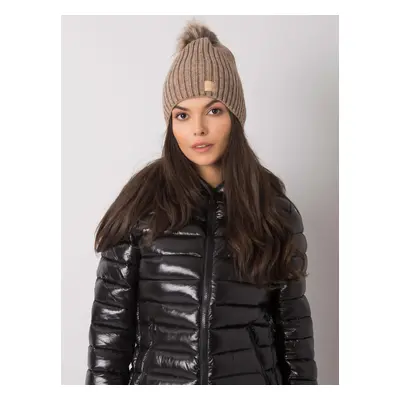 Dark beige hat with pompom