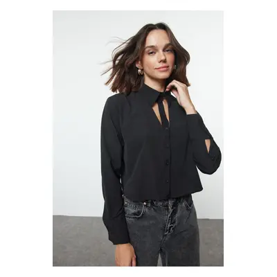 Trendyol Black Cut Out Detailed Crop Regular Fit Woven Shirt