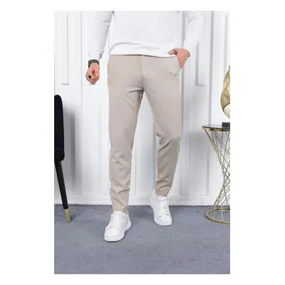 36197 Dewberry Ids Slim Fit Lycra Fabric Mens Trousers-BEIGE