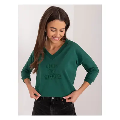 Dark green women's casual blouse with inscription