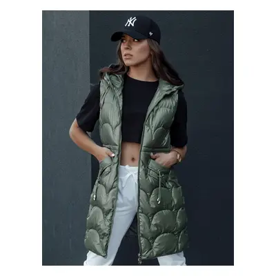 Women's quilted vest with hood long CHARMVEST green Dstreet