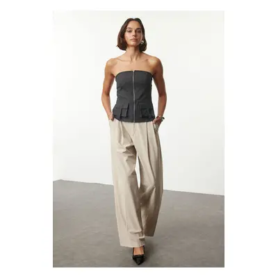 Trendyol Anthracite Pocket Detailed Strapless Woven Blouse