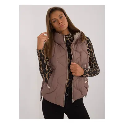 Brown quilted vest with hood