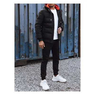 Men's winter quilted jacket with hood black Dstreet