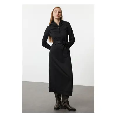 Trendyol Black Hooded Regular Fit Knitted Dress