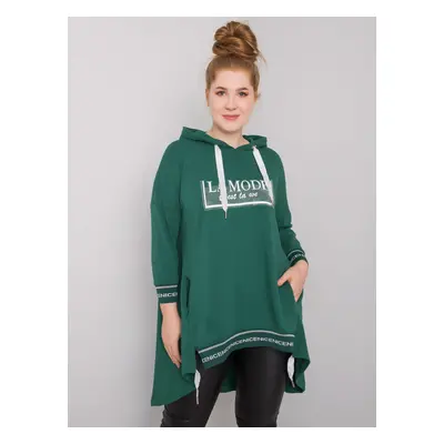 Dark green women's sweatshirt of larger size with pocket