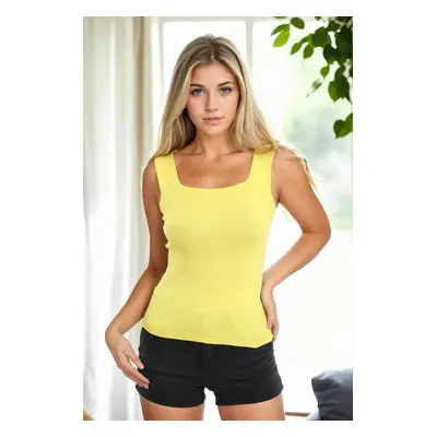 58929 Dewberry Square Neck Strap Knitwear Blouse-YELLOW