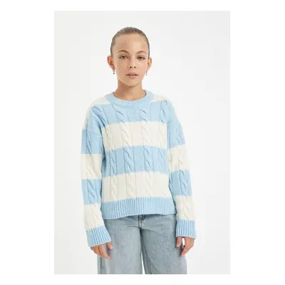 DEFACTO Girl's Crew Neck Striped Sweater