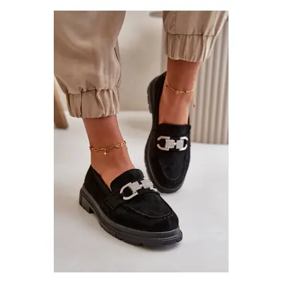 Women's eco-suede moccasins with black wister decoration