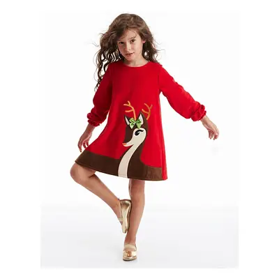 Denokids Fawn Girl Velvet Red Christmas Dress