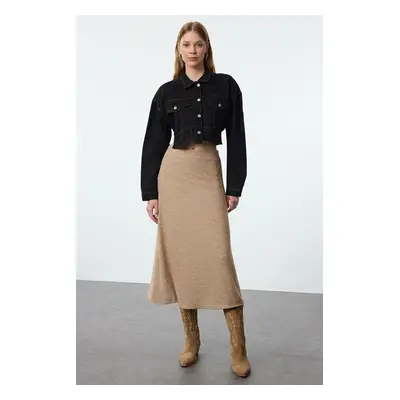 Trendyol Mink High Waist Flared Form Midi Length Soft Knitted Skirt