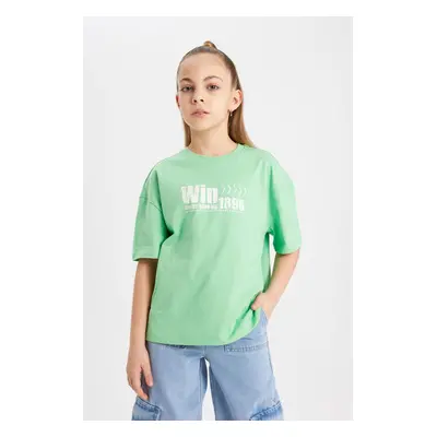 DEFACTO Girl Relax Fit Crew Neck Printed Short Sleeve T-Shirt