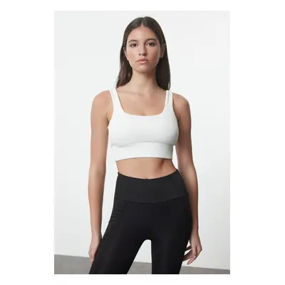 Trendyol White Ribbed Support/Shaping Square Neck Knitted Sports Bra