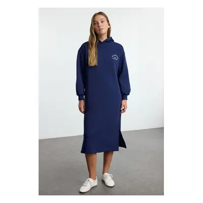 Trendyol Navy Blue Slogan Knitted Dress