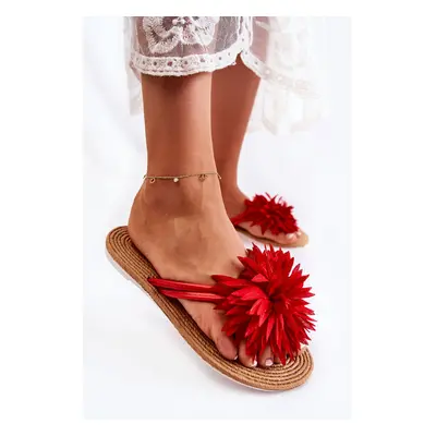 Women's flip-flops with fabric ornament Red Eviana