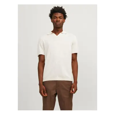 Men's Cream Linen Polo T-Shirt Jack & Jones - Men's