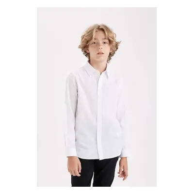 DEFACTO DFC - Boy's Polo Collar Poplin Long Sleeve White School Shirt