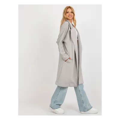 Grey long sweatshirt coat without fastening