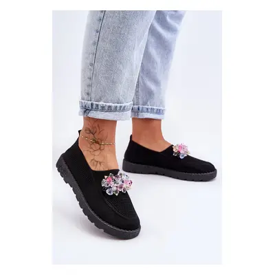 Women's Slip-on Sneakers with Stones Black Simple