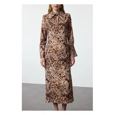 Trendyol Limited Edition Brown Leopard Midi Woven Dress