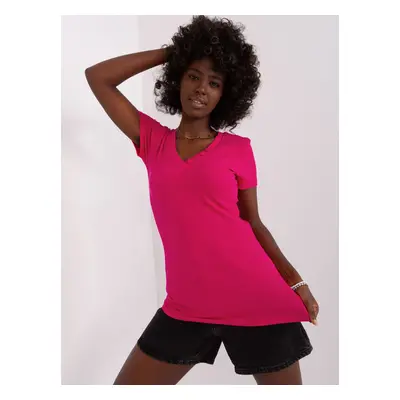 Fuchsia basic ribbed blouse with buttons