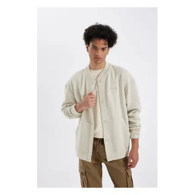 DEFACTO Oversize Fit College Collar Bomber Cardigan with Soft Fuzzy Lining