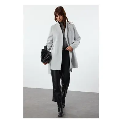 Trendyol Grey Belted Wool Short Cashmere Coat