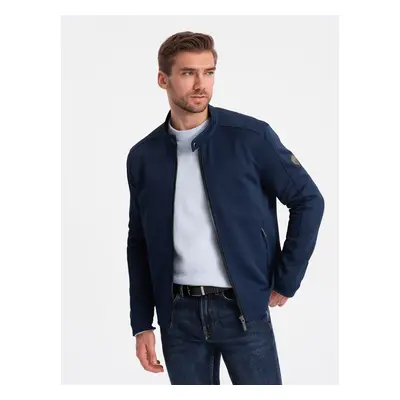 Ombre Men's BIKER jacket in structured fabric - navy blue