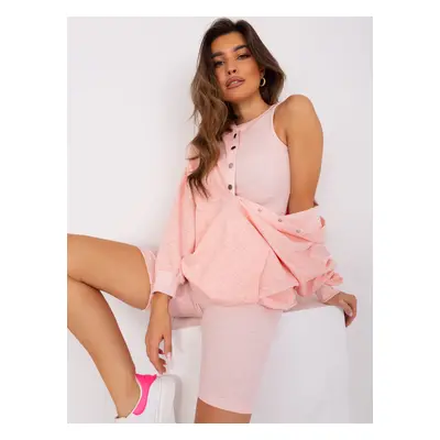 Light pink melange casual set with sweatshirt