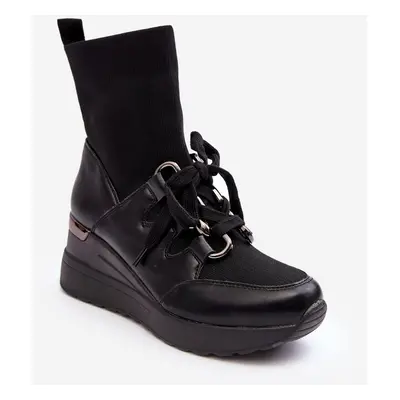 Women's ankle wedge boots with sock black Heladina